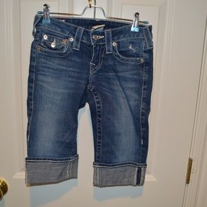 True Religion Denim Jean Shorts w/ Crystal Buttons